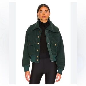 FREE PEOPLE Shasta Cardi Sherpa
Bomber Jacket in Deepest Spruce